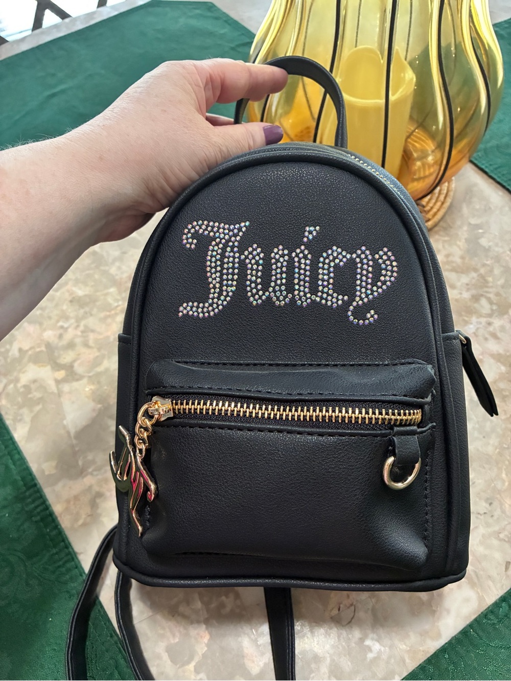 Juicy Couture Black Mini Backpack with Rhinestone 'Juicy' Logo